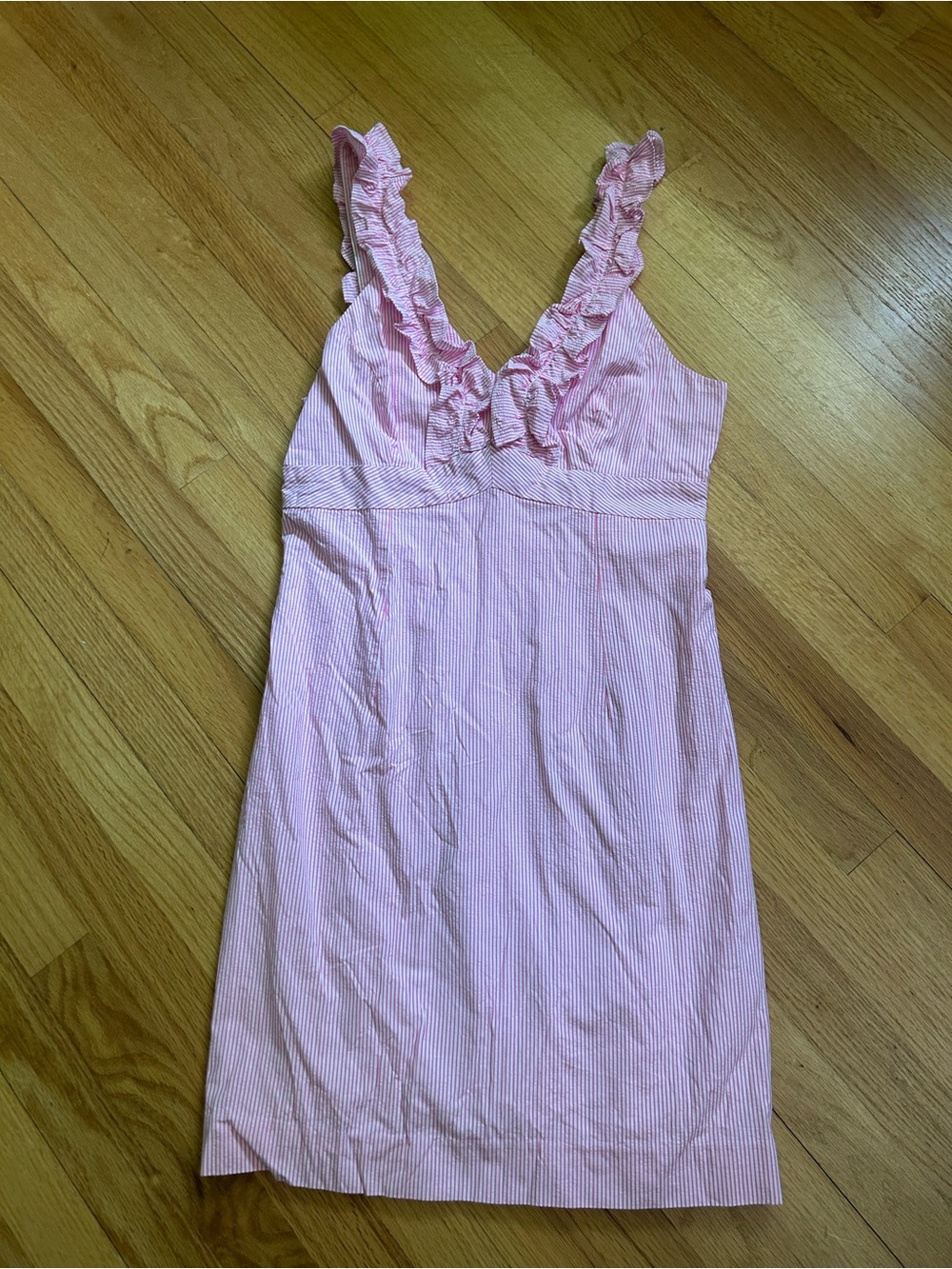 Lilly Pulitzer Phoebe Ruffle Neck Seersucker Dress Pink Size 10 - Picture 2 of 12